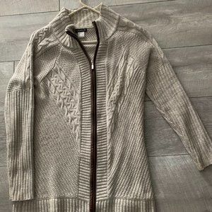 Venus Faux Leather Trim Zip Up Cardigan